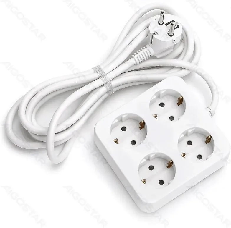 Deutsches 4-fach Steckdosenleiste (ohne Schalter) 3 m 3G1,5 mm2 Weiß