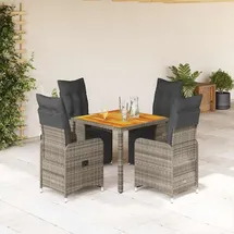 vidaXL 5-tlg. Garten-Bistro-Set mit Kissen Grau Poly Rattan