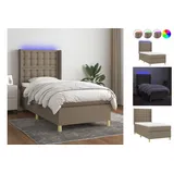 vidaXL Boxspringbett mit Matratze & LED Taupe 90x200 cm Stoff