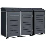 DEGAMO Mülltonnenbox KIEL, Stahl grau + Edelstahl, für 3 Tonnen 120 oder 240 Liter grau