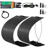 Solarpanel Flexibel mit 230V 300Watt Wechselrichter, Balkonkraftwerk komplettset Steckdose Plug & Play, 2 x 100W Flexibles Solarpanel 200W, Photovoltaik Balkon Komplett