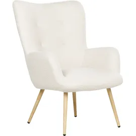 Beliani Ohrensessel mit Fußstütze Bouclé Cremeweiß