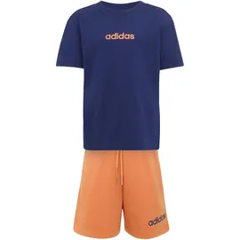 adidas Unisex Kids ESSENTIALS LINEAR LOGO T-SHIRT Set LK LIN T-SET KE0860 104 - dark blue/Dusky Orange, 3-4 Years