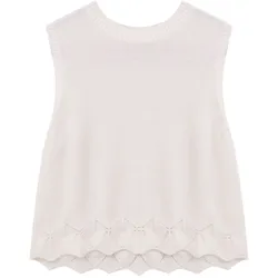 Kinder schlichtes Mädchen Sommer-Top Baumwoll-Shirt Strick-Top Rundhals-Shirt 915913 Weiß - 152/158