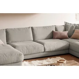 KAWOLA Wohnlandschaft U-Form Madeline Cord Longchair links steingrau