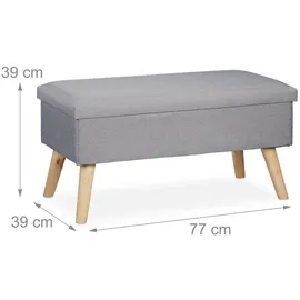 Relaxdays Sitzbank mit Stauraum, gepolsterte Truhenbank, modern, Holzbeine, Stoffbezug, HxBxT: 39 x 77 x 39 cm, Hellgrau