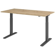 Hammerbacher XMKA16 elektrisch höhenverstellbarer Schreibtisch asteiche rechteckig, C-Fuß-Gestell grau 160,0 x 80,0 cm