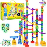 170 Stück Mehrfarbige Murmelbahn Marble Run Set mit 120 Kunststoffteile 50 Gl...