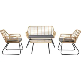 Happy Garden Gartenmöbel Tiga aus geflochtenem Harz 4 Sitzplätze - graue Kissen