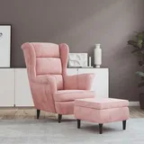 vidaXL Ohrensessel mit Hocker Armlehnen Fernsehsessel Polstersessel Loungesessel Wohnzimmersessel TV Sessel Ruhesessel Relaxsessel Rosa Samt