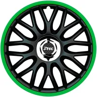 Auto-Style Satz J-Tec Radzierblenden Orden R 16-Zoll Schwarz/Grün + Chrom Ringe