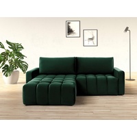 INOSIGN Ecksofa INOSIGN MARVEO L-Form, aufwändige Steppung im Sitzbereich" Sofas Gr. B/H/T: 240 cm x 91 cm x 177 cm, Samtoptik, Recamiere links, mit Bettfunktion und Bettkasten, grün (dunkelgrün) Ecksofas