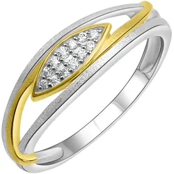 Silberring »Schmuck Geschenk Silber 925 Fingerring Ring bicolor«, mit Zirkonia (synth.), 18470566-56 silberfarben-gelbgoldfarben-kristallweiß + kristallweiß