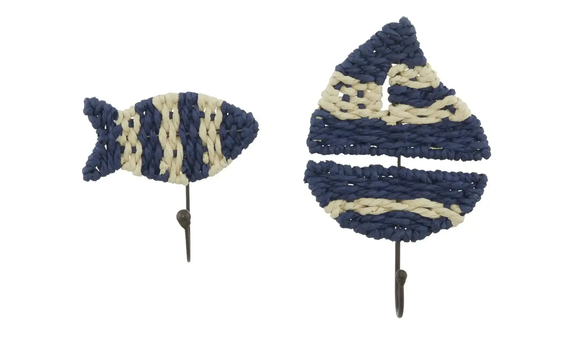 HOME STORY Wandhaken Fisch  2er Set   , blau , Papier,Metall , Maße (cm): B: 12,5 H: 20,5 T: 4.0