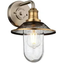 Licht-Erlebnisse Wandaußenleuchte GENIO Nickel antik, Transparent, Messing Antik, Stahl, Regenglas LE121359