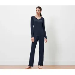 Tchibo - Pyjama mit Spitzenbesatz - Damen - Gr. M - dunkelgrau
