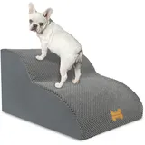 Nepfaivy Hundetreppe für Kleine Hunde 2-Stufig, Haustiertreppe für Bett und Sofa aus Hochdichtem Schwamm, Hunde Treppe Hunderampe mit Abnehmbarem, Waschbarem Bezug und Rutschfestem Boden, 55x40x30cm
