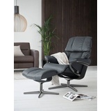 Stressless Stressless® Relaxsessel »Reno«, (Set, Relaxsessel mit Hocker), mit Hocker, mit Cross Base, Größe S, M & L, Holzakzent Schwarz, blau