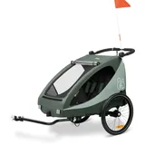 hauck Fahrradanhänger & Kinderwagen Dryk Duo Plus mit Federung, für 2 Kinder (6-48 Monate), inkl. Deichsel, Buggyrad, Fahne und LED Licht, Faltbar, Höhenverstellbar, XL Kofferaum (Dark Green)