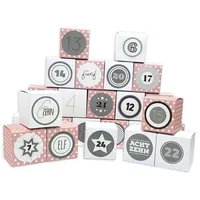 Frau WUNDERVoll® DIY Adventskalender zum Befüllen Faltschachteln weiß/rosa,Sterne Ziffern