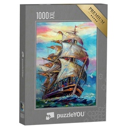 puzzleYOU Puzzle Puzzle 1000 Teile XXL „Ölgemälde: Segelschiff hart am Wind“, 1000 Puzzleteile, puzzleYOU-Kollektionen Gemälde