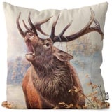 VOID Röhrender Hirsch Geweih Jagd Kissenbezug Kissenhülle Polyester Weihnachten Deko Winter Outdoor Dekoration, Kissen Größe:40 x 40 cm