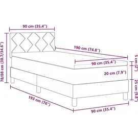 vidaXL LED Boxspringbett mit Matratze Dunkelgrau 90 x 190 cm Samt