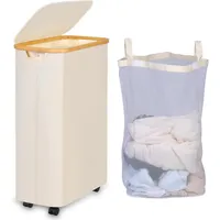 luxuskollektion Wäschekorb Wäschesammler Innentasche Deckel 75L mit Rädern Beige