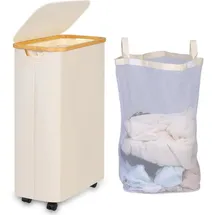 luxuskollektion Wäschekorb Wäschesammler Innentasche Deckel 75L mit Rädern Beige