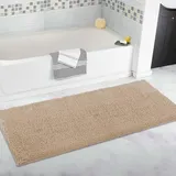 Extra großer Badezimmerteppich, langer Plüsch-Badematte, ultraweicher Chenille-Bodenteppich, rutschfest und super wasserabsorbierend, langer Läufer für Badezimmer (Beige, 70 x 140 cm)