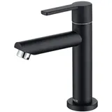 ONECE Kaltwasser Wasserhahn Gäste WC Kaltwasserhahn Kleine Kaltwasserarmatur aus Messing, Armatur Kaltwasser Standventil mit Anschlussschlauch, Schwarz