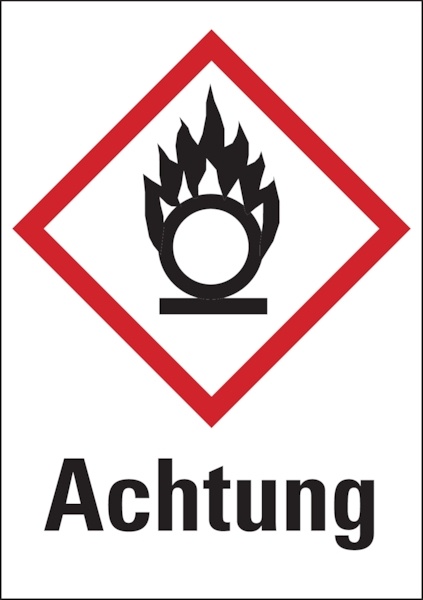 Aufkleber Gefahrstoffetiketten - Flamme über einem Kreis (GHS03) & Signalwort "Achtung" - 105 x 148 mm Folie selbstklebend