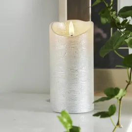 Star Trading Rustik LED Echtwachs Stumpenkerze 15 cm silber