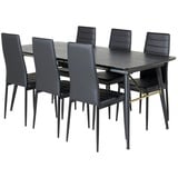 ebuy24 Ebuy24, Esstisch Ausziehbarer Tisch Länge cm 180 / 220 schwarz und 6 Slim High Back Esszimmerstühle PU Kunstleder schwarz.