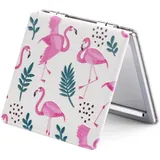 OMIRO 1X/3X Vergrößerungsspiegel, Einzigartige Malerei Kompaktspiegel mit Klassischem PU-Leder (Rosa Flamingos)