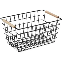 Relaxdays Drahtkorb, Holzgriffe, rechteckig, Gitter Design, Kleidung, Accessoires, Metallkorb, HBT: 16x31x21 cm, schwarz