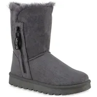 VAN HILL Damen Warm Gefütterte Winter Boots Stiefeletten Kunstfell Schuhe 839666, Farbe: Grau, 40 - 40