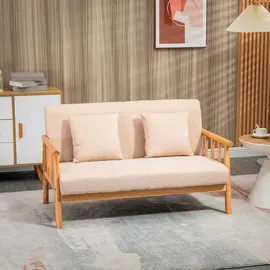 Homcom 2 Sitzer Sofa, Couch mit 2 Lendenkissen Leinenoptik für klein Räume Beige