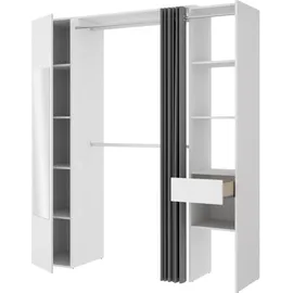 vente-unique Kleiderschrank mit Vorhang & 1 Tür + Spiegel - B 177 cm - Weiß und Grau - BERTRAND