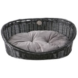 D&D Hundekorb Hundekorb Rustic Rattan mit Kissen schwarz/anthrazit