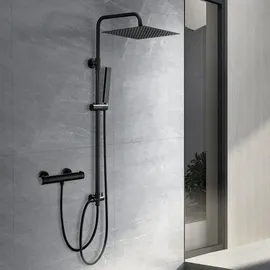 dylin gmbh Edelstahl Duschsystem mit Thermostatarmatur Regendusche Duschset 30 * 30cm Schwarz
