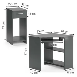 Vicco Eckschreibtisch Odin, 83 x 76 cm Set mit PC-Schrank Anthrazit - Grau