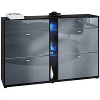 Vladon Schuhschrank, Grau, Holzwerkstoff, 155.5x95x28 cm, Garderobe, Schuhaufbewahrung, Schuhschränke