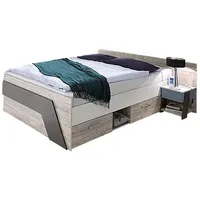 Lomadox Jugendbett Set Mit Bett 140x200 Cm Und Nachttisch Leeds-10 In Sandeiche Nb. Mit Weiß, Lava Und Denim Blau