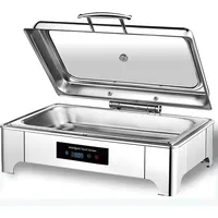 Chafing Dish Elektrisch, 9L Professionelle Speisewärmer Buffetwärmer mit Touchscreen-Temperaturregelung und Sichtabdeckung aus Glas, Edelstahl Warmhaltebehälter für Buffet und Party (GN1/1)