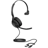 JABRA Evolve2 50 On Ear Headset kabelgebunden, Bluetooth® Mono Schwarz Mikrofon-Rauschunterdrückung, Noise Cancelling Headset