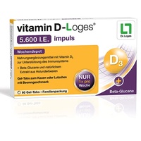 vitamin D-Loges® 5.600 I.E. impuls 60 Gel-Tabs - Wochendepot, hochdosiert - Praktisches Gel-Tab für die ganze Familie - Mit Beta-Glucan und hochwertigem Extrakt aus Holunderbeeren