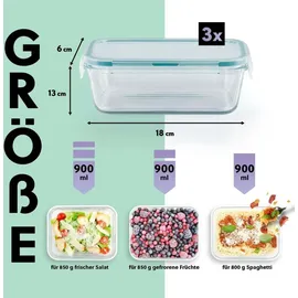 GOURMETmaxx Glas-Frischhaltedosen Klick-It 3 Dosen 900 ml | Als Brotdose oder für Meal Prep | Spülmaschinen- Mikrowellen- und Gefrierschrankgeeignet | Aufbewahrungsbox-Deckel