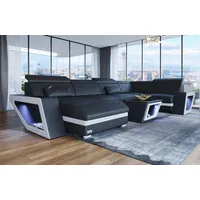 Sofa Dreams Wohnlandschaft Ledersofa Catania U Form Couch Leder Sofa, mit LED, wahlweise mit Bettfunktion als Schlafsofa, Designersofa schwarz