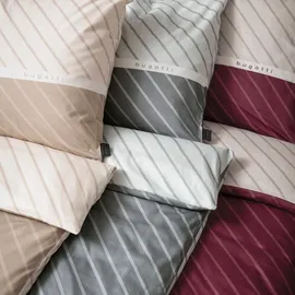 Bugatti Bettwäsche 155 x 220 cm - 100% Baumwolle, Reißverschluss, anschmiegsam, weich & waschbar, Mako Satinbettwäsche bugatti", rot (bordeaux, beige),